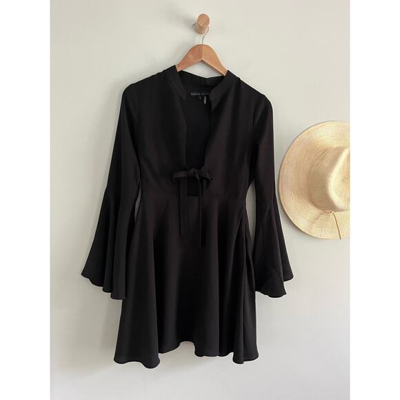 English Factory | NWOT Witchy Black Tie-Front Bell Sleeve Mini Dress | Sz S - Picture 2 of 9
